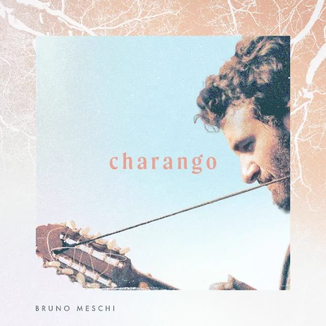 Cover of Bruno Meschi’s album “Charango”: his profile beside the headstock of a charango, against a sky-blue background